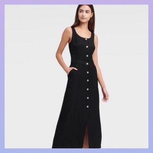 DKNY Black Pinafore Button Down Midi Dress Frock